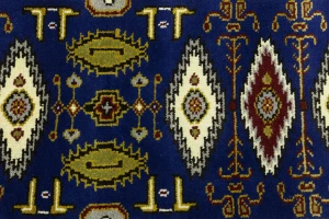 Navy Blue Geometric 3X8 Kazak Oriental Runner Rug