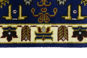 Navy Blue Geometric 3X8 Kazak Oriental Runner Rug