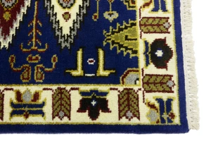 Navy Blue Geometric 3X8 Kazak Oriental Runner Rug