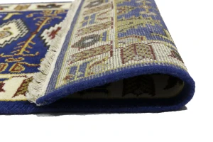 Navy Blue Geometric 3X8 Kazak Oriental Runner Rug