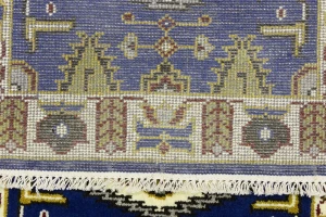 Navy Blue Geometric 3X8 Kazak Oriental Runner Rug