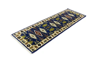 Navy Blue Geometric 3X8 Kazak Oriental Runner Rug
