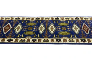 Navy Blue Geometric 3X8 Kazak Oriental Runner Rug