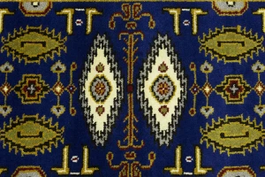 Navy Blue Geometric 3X8 Kazak Oriental Runner Rug