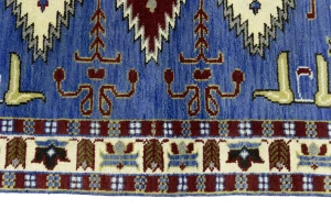 Blue Geometric 4X6 Kazak Oriental Rug