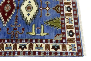 Blue Geometric 4X6 Kazak Oriental Rug