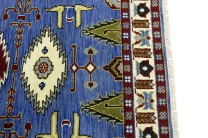 Blue Geometric 4X6 Kazak Oriental Rug