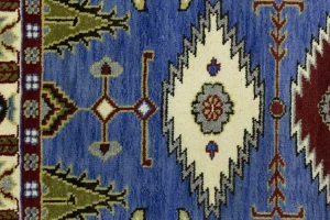 Blue Geometric 4X6 Kazak Oriental Rug