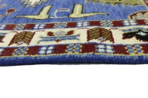 Blue Geometric 4X6 Kazak Oriental Rug