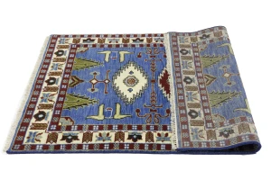 Blue Geometric 4X6 Kazak Oriental Rug