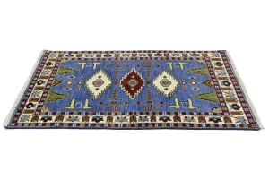 Blue Geometric 4X6 Kazak Oriental Rug