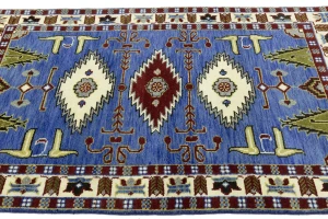 Blue Geometric 4X6 Kazak Oriental Rug
