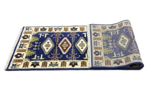 Dark Blue Geometric 3X6 Kazak Oriental Rug