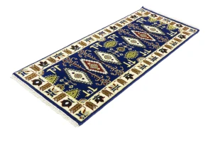 Dark Blue Geometric 3X6 Kazak Oriental Rug