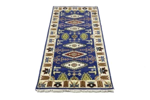 Dark Blue Geometric 3X6 Kazak Oriental Rug