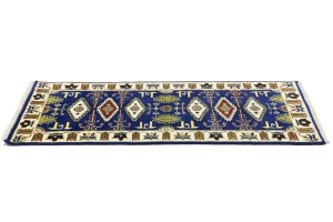 Dark Blue Geometric 3X6 Kazak Oriental Rug