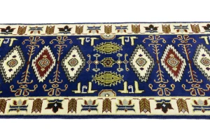 Dark Blue Geometric 3X6 Kazak Oriental Rug