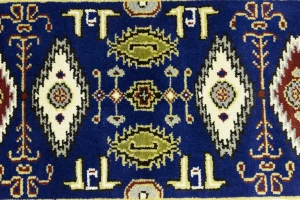Dark Blue Geometric 3X6 Kazak Oriental Rug