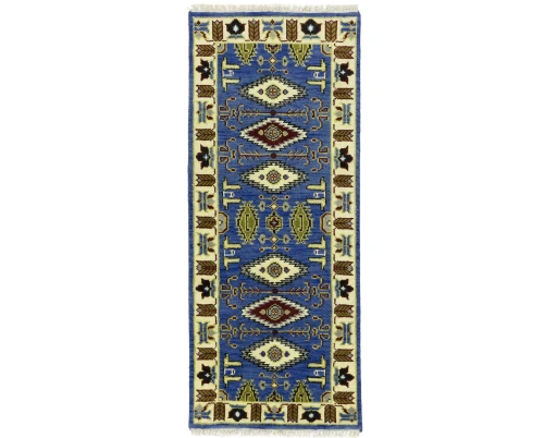 Blue Geometric 3X6 Kazak Oriental Rug