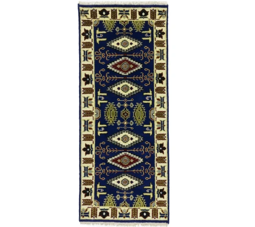 Navy Blue Geometric 3X6 Kazak Oriental Rug