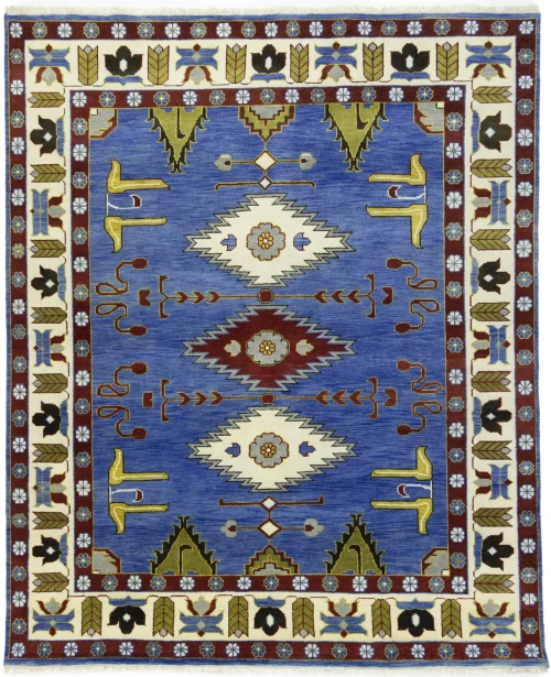 Blue Geometric 8X10 Kazak Oriental Rug