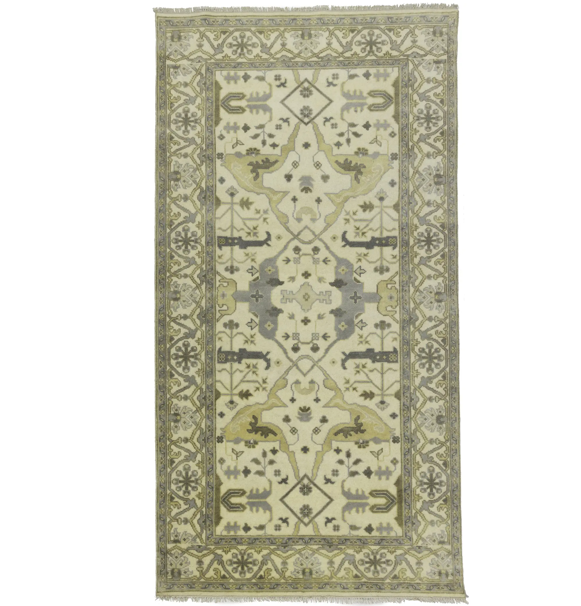 Cream Floral 6X12 Oushak Oriental Runner Rug