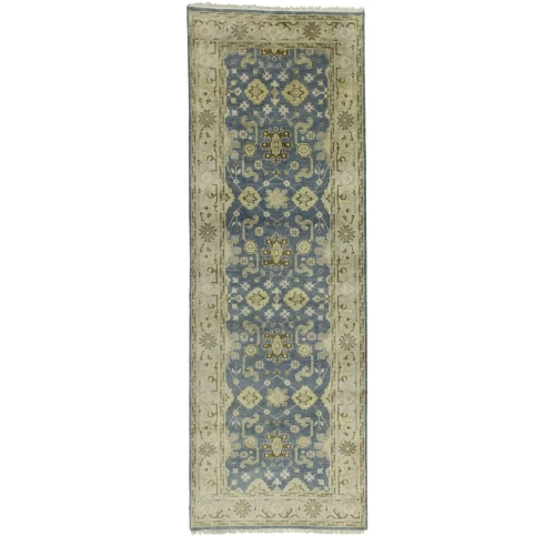 Blue-gray Floral 4X12 Oushak Chobi Oriental Runner Rug