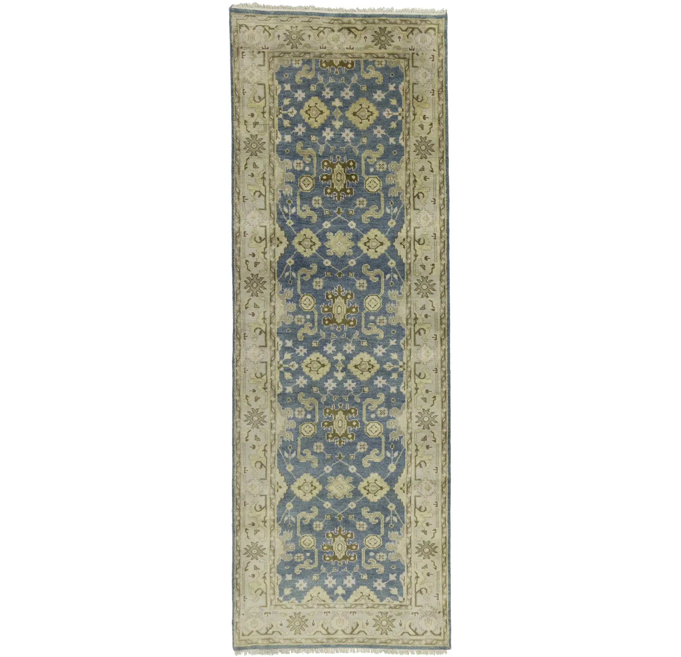 Blue-gray Floral 4X12 Oushak Chobi Oriental Runner Rug