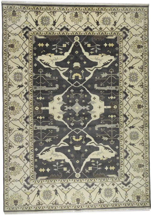 Dark Taupe Floral 10X14 Oushak Oriental Rug