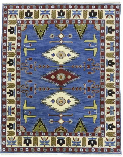 Blue Geometric 8X10 Kazak Oriental Rug