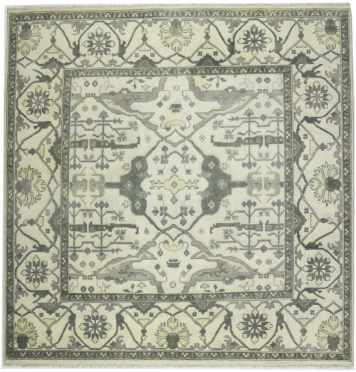 Cream Floral 9X9 Oushak Oriental Square Rug