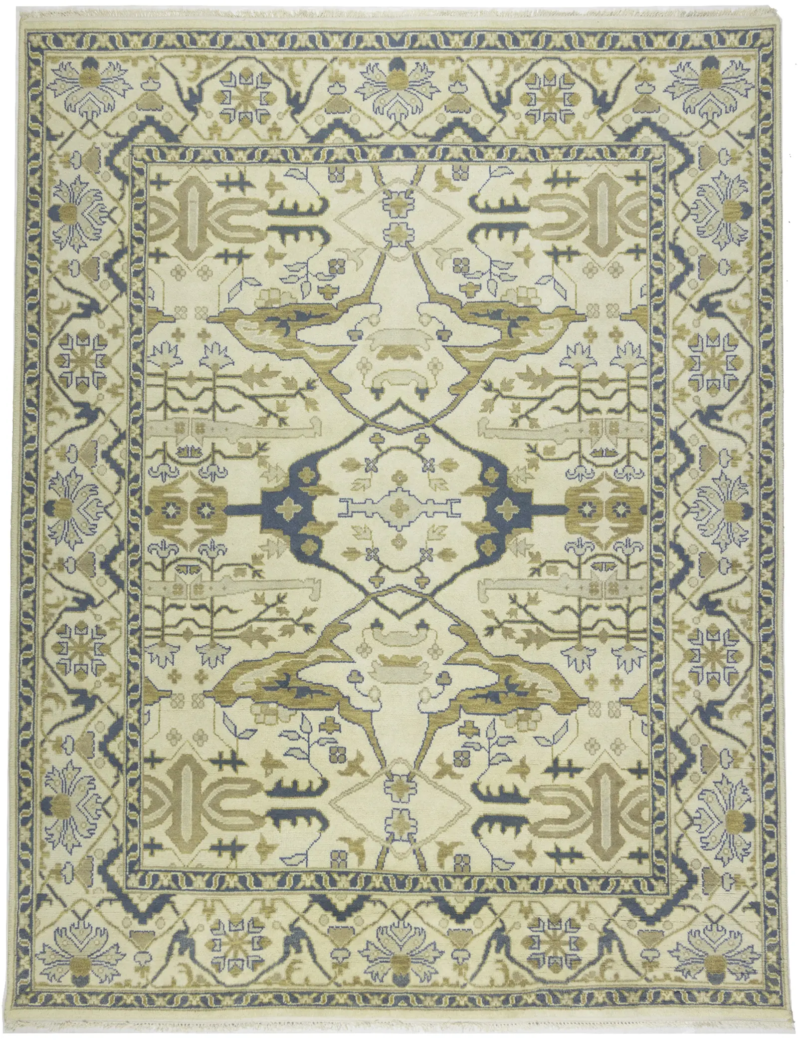 Cream Floral 9X12 Oushak Oriental Rug