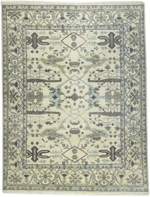 Cream Floral 9X12 Oushak Oriental Rug