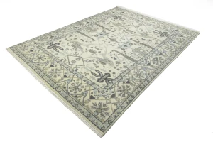 Cream Floral 9X12 Oushak Oriental Rug