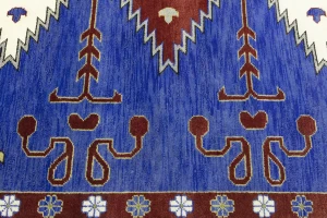Blue Geometric 9X12 Kazak Oriental Rug