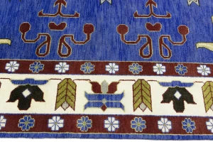 Blue Geometric 9X12 Kazak Oriental Rug