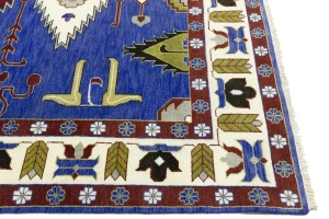 Blue Geometric 9X12 Kazak Oriental Rug
