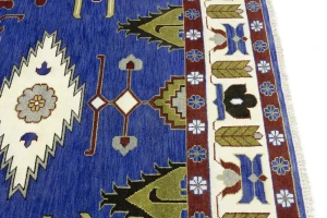 Blue Geometric 9X12 Kazak Oriental Rug