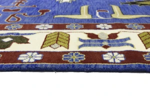 Blue Geometric 9X12 Kazak Oriental Rug