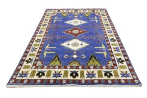 Blue Geometric 9X12 Kazak Oriental Rug