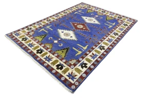 Blue Geometric 9X12 Kazak Oriental Rug