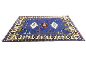 Blue Geometric 9X12 Kazak Oriental Rug