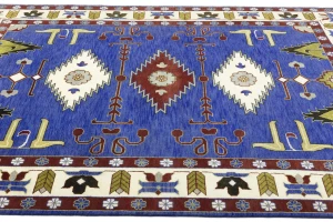 Blue Geometric 9X12 Kazak Oriental Rug