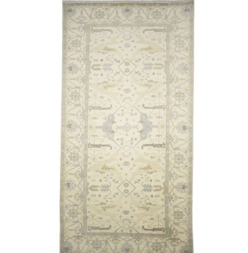 Cream Floral 10X19 Oushak Oriental Rug