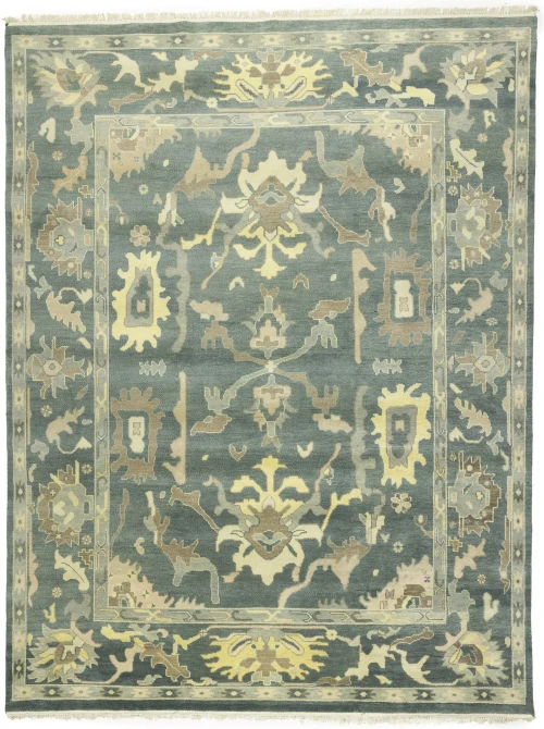 Slate Gray Floral 9X12 Oushak Chobi Oriental Rug