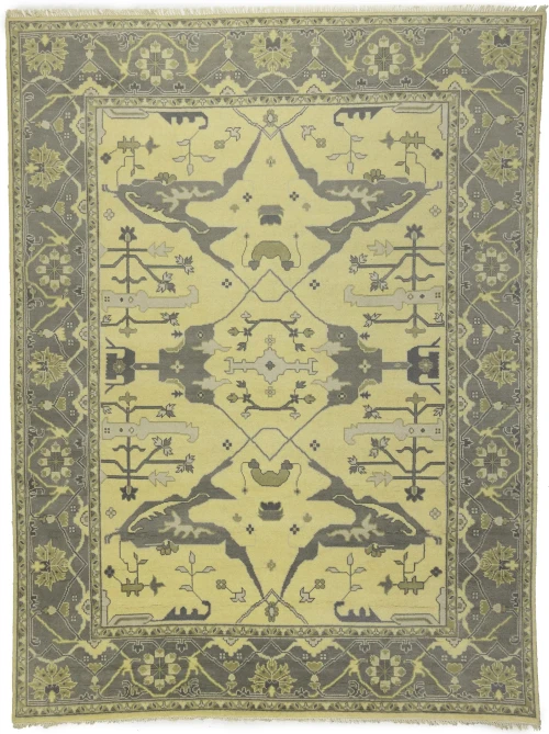 Yellowish Cream Floral 9X12 Oushak Oriental Rug