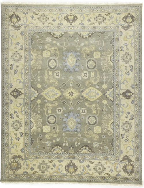 Brownish Gray Floral 9X12 Oushak Chobi Oriental Rug