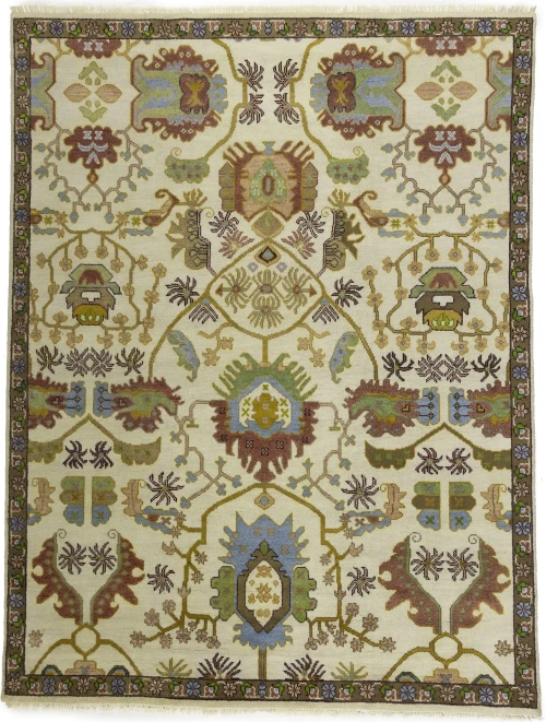 Cream Floral 9X12 Oushak Chobi Oriental Rug