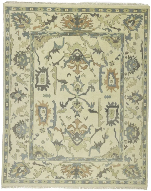 Cream Floral 8X10 Oushak Oriental Rug