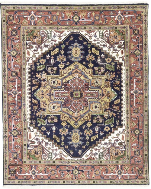 Purple-navy Floral 7X10 Heriz Serapi Oriental Rug